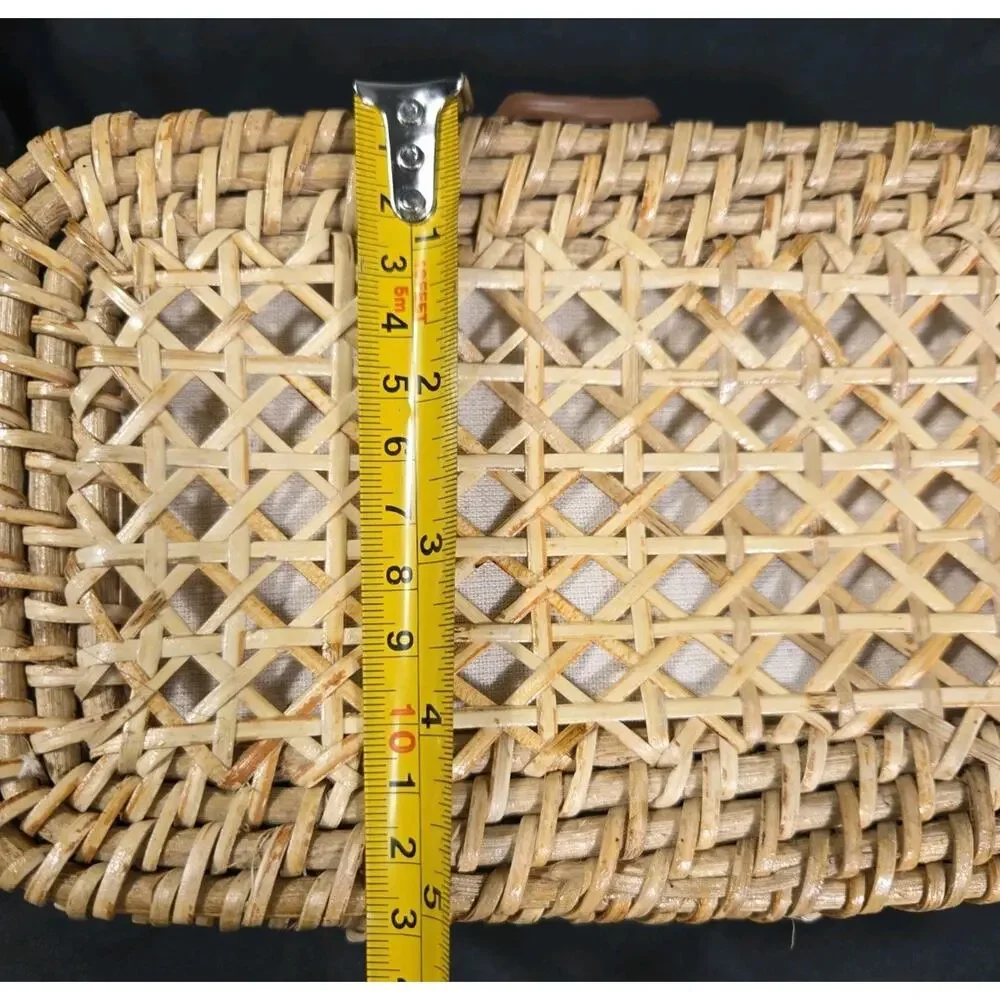 J.Crew Rattan Wicker Crossbody Bag Natural Straw Brown Faux Leather Summer Boho
